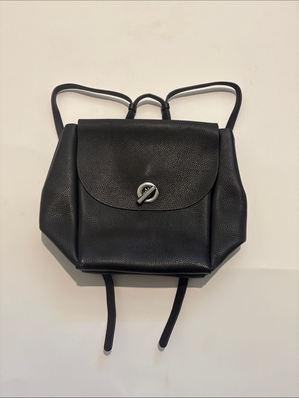 Botkier Black Pebbled Leather Mini Backpack with Silver Turnlock Accent